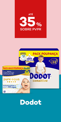 Marca Dodot com destaque promocional de at&eacute; 35% sobre pre&ccedil;o de Venda ao P&uacute;blico Recomendado